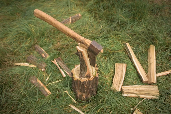 Leña y hacha vieja — Foto de Stock