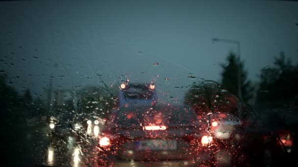 Lluvias fuertes del coche — Vídeos de Stock