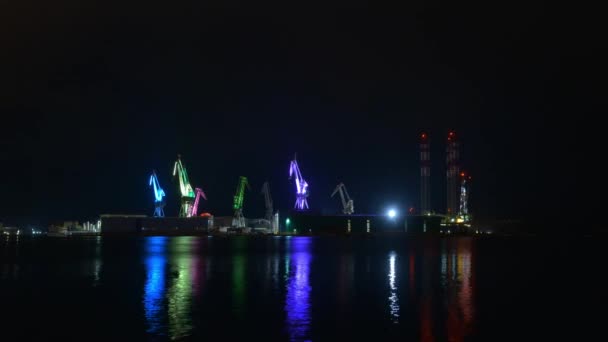 Industrial cargo cranes in the dock — Stock Video