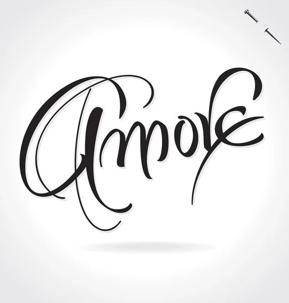 Amore (olasz szerelem) kézfelirat, vektor illusztráció. Kézzel rajzolt betűk a kártya háttereként. Modern kézműves kalligráfia. Kézzel rajzolt betűk elem a design. — Stock Vector