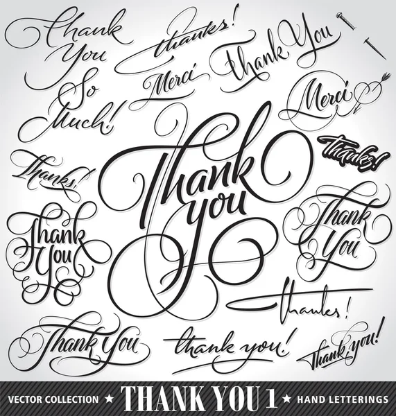 Σύνολο προσαρμοσμένων ευχαριστώ χέρι γραμμάτων--χειροποίητα καλλιγραφία, διάνυσμα (eps8) — Διανυσματικό Αρχείο