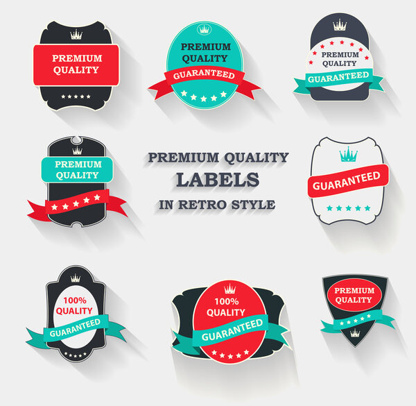 Vector Premium Quality Label Set in Flat Modern Design with Long