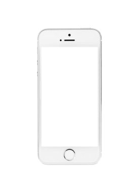 Minsk, Beyaz Rusya - 16 Nisan 2016: Apple iphone 5, 5'ler. Beyaz sürümü