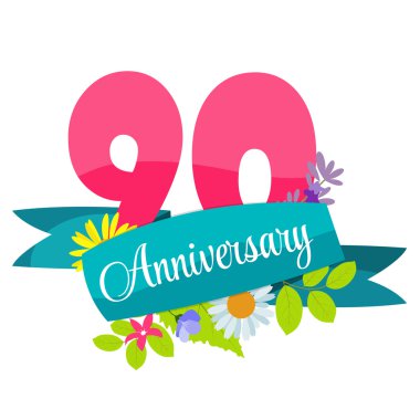 Şirin şablon 90 yıl yıldönümü işareti vektör çizim