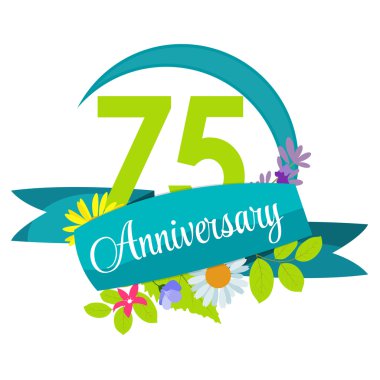 Sevimli Doğa Çiçek Şablon 75 Yıl Yıldönümü İşaret vektör ill