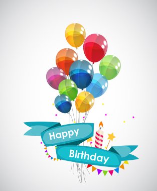 Mutlu doğum günü kartı şablonu balonlar vektör çizim ile