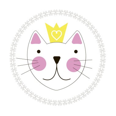 Taç arka plan ile şirin el çizilmiş kedi