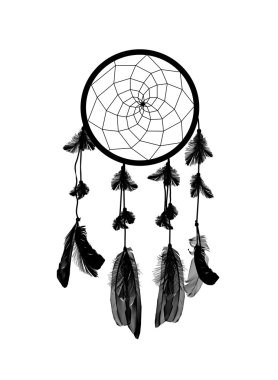 Doğal Siyah Dreamcatcher Beyaz Arka Plan izole.