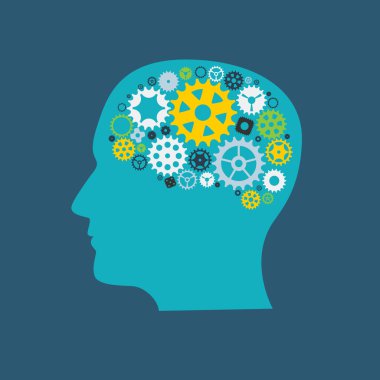 Makine Dişli çark dişli insan beyni kavramı. Vektör illustra