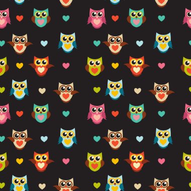 Şirin baykuş Dikişsiz desen arka plan vektör çizim