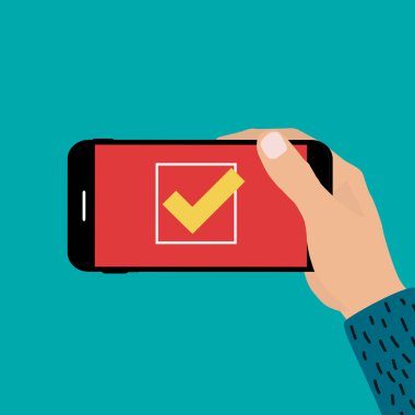 Evet işareti olan bir cep telefonu. Vektör Illustration EPS10