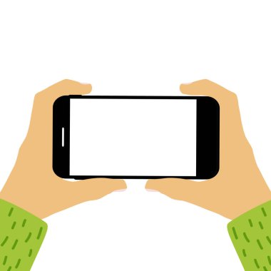 Boş ekran şablonuyla el ele tutuşan cep telefonu. Reklam için kullanılabilir. Vektör Illustration EPS10