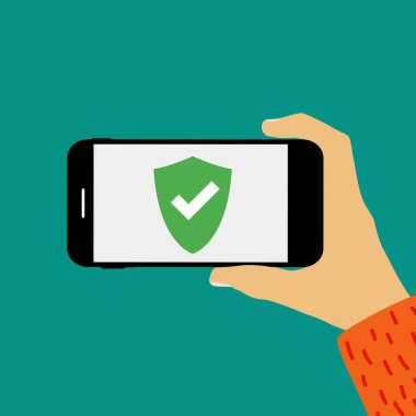 Güvenlik kalkanı şablonlu cep telefonu. Vektör Illustration EPS10