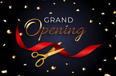 Kurdele ve makas arkaplanlı büyük açılış kartı. Vektör Illustration EPS10