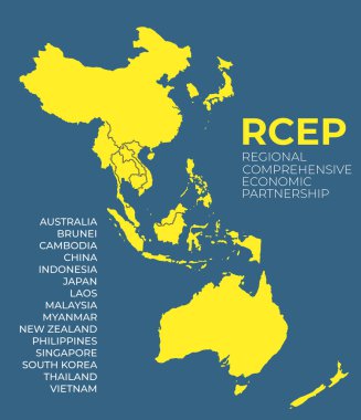 Modern Bölgesel Kapsamlı Ekonomik Ortaklık RCEP harita geçmişi. Vektör İllüstrasyonu. EPS10