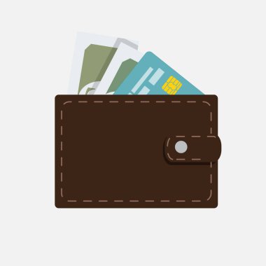 Cüzdanı ve kredi kartı olan Düz Cüzdan Simgesi. Vektör Illustration EPS10