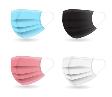 Renkli tıbbi maske seti. Koronavirüse karşı koruma, COVID-19. Vektör İllüstrasyonu. EPS10