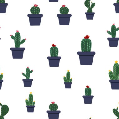 Kaktüs Kusursuz Desensiz Arkaplan Vektör İllüstrasyonu EPS10