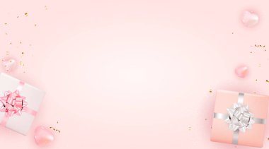 Sevgililer Günü Arkaplan Tasarımı. Reklam, web, sosyal medya ve moda reklamları için şablon. Yatay poster, broşür, tebrik kartı, web sitesi Vektör İllüstrasyonu başlığı