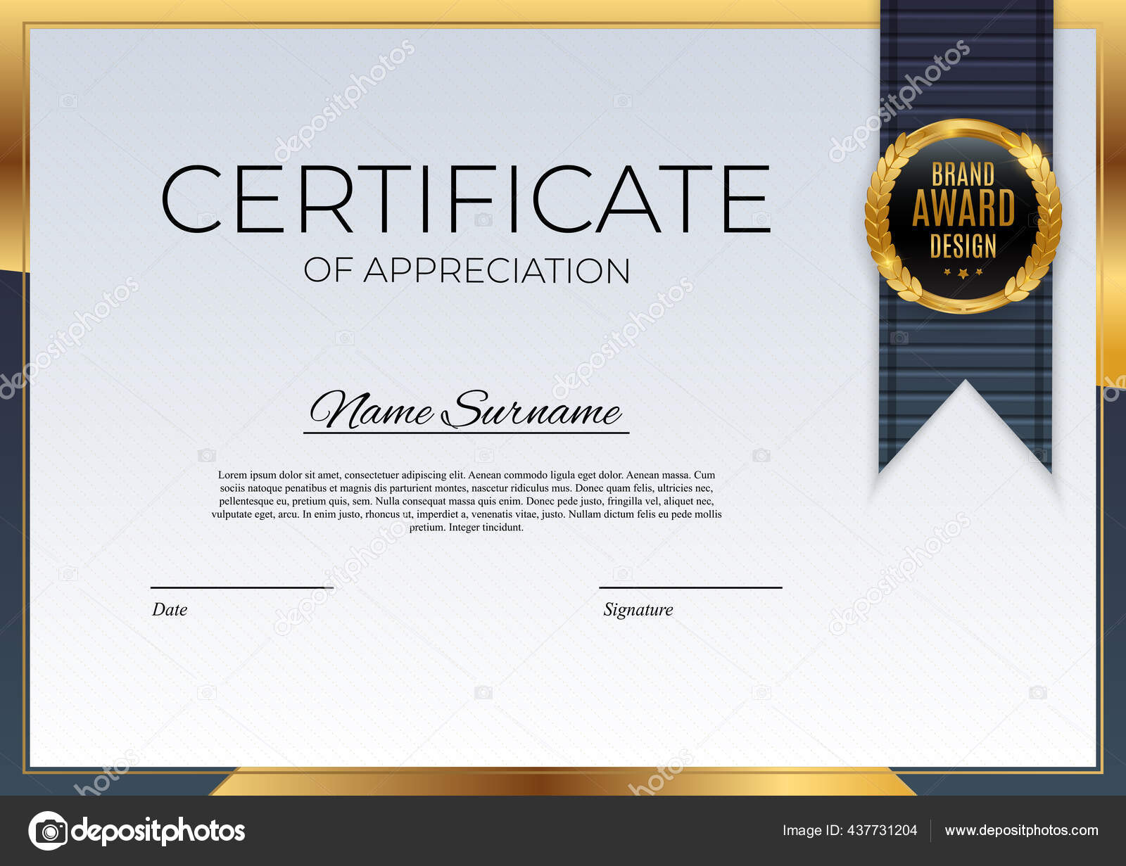 Blue Gold Certificate Achievement Template Background Gold Badge Intended For Award Certificate Border Template