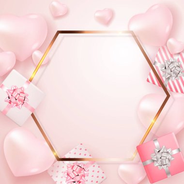 Sevgililer Günü Arkaplan Tasarımı. Reklam, web, sosyal medya ve moda reklamları için şablon. Poster, broşür, tebrik kartı, web sitesi Vektör İllüstrasyonu başlığı