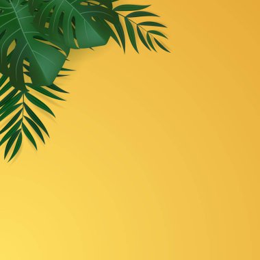 Doğal Gerçekçi Yeşil Palmiye Yaprağı Tropikal Arkaplan. Vektör illüstrasyonu