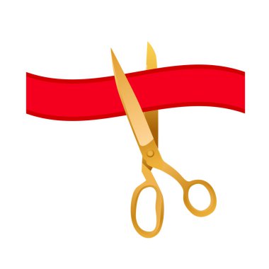 Kurdele ve makas arkaplanlı büyük açılış kartı. Vektör Illustration EPS10