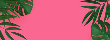 Doğal Gerçekçi Yeşil Palmiye Yaprağı Tropikal Arkaplan. Vektör illüstrasyonu