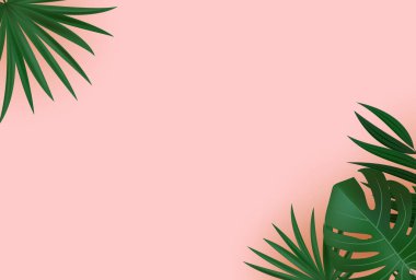 Doğal Gerçekçi Yeşil Palmiye Yaprağı Tropikal Arkaplan. Vektör illüstrasyonu