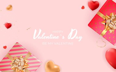 Sevgililer Günü Arkaplan Tasarımı. Reklam, web, sosyal medya ve moda reklamları için şablon. Poster, broşür, tebrik kartı, web sitesi Vektör İllüstrasyonu başlığı