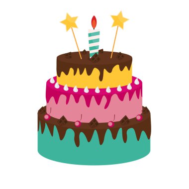Mumlu şirin doğum günü pastası ikonu. Parti Daveti İçin Tasarım Elemanı, tebrikler. Vektör İllüstrasyonu