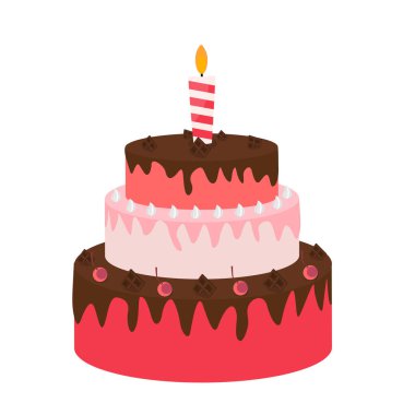 Mumlu şirin doğum günü pastası ikonu. Parti Daveti İçin Tasarım Elemanı, tebrikler. Vektör İllüstrasyonu