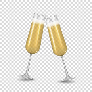 Şeffaf arka planda izole edilmiş gerçekçi 3D şampanya Altın Cam Simgesi. Vektör İllüstrasyonu