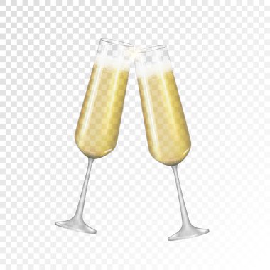 Şeffaf arka planda izole edilmiş gerçekçi 3D şampanya Altın Cam Simgesi. Vektör İllüstrasyonu