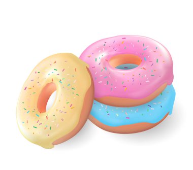 Gerçekçi 3D tatlı tatlı çörek. Vektör illüstrasyonu