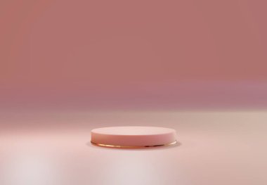 Pembe pastel üzerine gül rengi altın kaide doğal arka plan. - Evet. Kozmetik ürün sunumu için modaya uygun boş podyum gösterisi, moda dergisi. Uzayı 3d kopyala