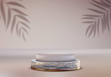 Pastel doğal arka plan üzerinde kaide oluşturun. - Evet. Kozmetik ürün sunumu için modaya uygun boş podyum gösterisi, moda dergisi. Uzayı 3d kopyala