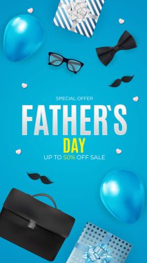 Babalar Günü Satış Arkaplanı. Poster, broşür, tebrik kartı, web sitesi başlığı. Vektör İllüstrasyonu