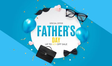 Babalar Günü Satış Arkaplanı. Poster, broşür, tebrik kartı, web sitesi başlığı. Vektör İllüstrasyonu