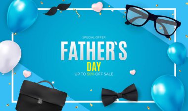 Babalar Günü Satış Arkaplanı. Poster, broşür, tebrik kartı, web sitesi başlığı. Vektör İllüstrasyonu