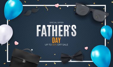 Babalar Günü Satış Arkaplanı. Poster, broşür, tebrik kartı, web sitesi başlığı. Vektör İllüstrasyonu