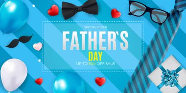Babalar Günü Satış Arkaplanı. Poster, broşür, tebrik kartı, web sitesi başlığı. Vektör İllüstrasyonu