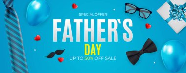 Babalar Günü Satış Arkaplanı. Poster, broşür, tebrik kartı, web sitesi başlığı. Vektör İllüstrasyonu