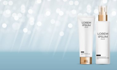 3D Gerçekçi Gül Pastel Krem Şişe Koleksiyonu. Moda Kozmetik Ürünleri Tasarım Şablonu Reklam, Broşür veya Dergi Arkaplanı. Vektör Illustration EPS10