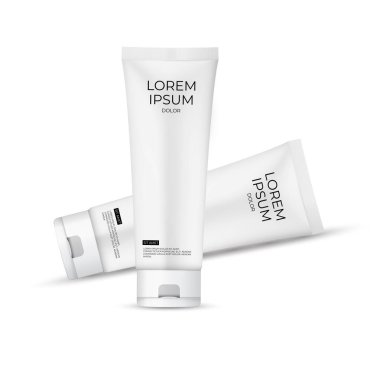 Moda Kozmetik Ürünleri için 3D Gerçekçi Krem Tüpü Afiş, Afiş veya Dergi Arkaplanı için beyaz arka planda. Vektör Görünümü EPS10