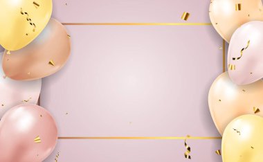 Gerçekçi 3D, balonlar, konfetiler, tatiller, doğum günleri, terfi kartları, posterler ile geçmişini kutluyor. Vektör Illustration EPS10