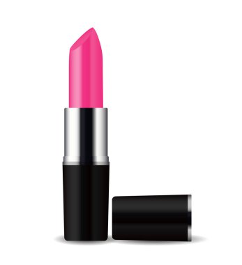Beyaz arka planda izole edilmiş gerçekçi 3D pembe ruj ikonu. Vektör Illustration EPS10