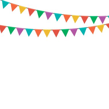 Üçgen parti çelengi beyaz arka planda izole edilmiş. Vektör Illustration EPS10