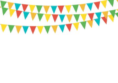 Üçgen parti çelengi beyaz arka planda izole edilmiş. Vektör Illustration EPS10