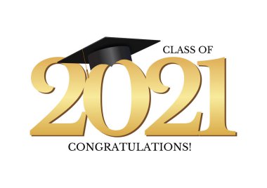 Mezuniyet töreni 2021 mezuniyet şapkasıyla. Vektör Illustration EPS10